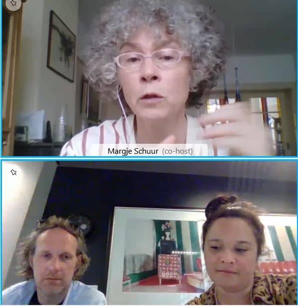 Zoom gesprek tussen drie personen